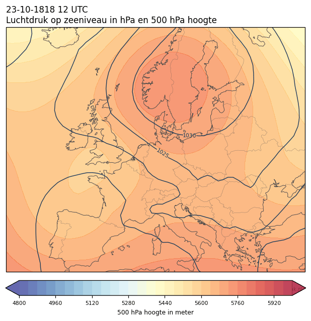 Weerkaart van 23 oktober 1818 om 12 UTC