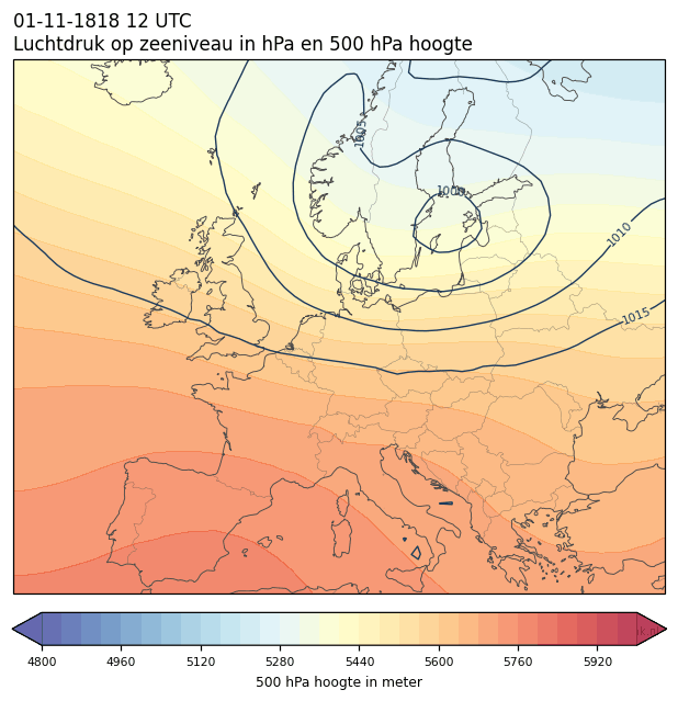Weerkaart van 1 november 1818 om 12 UTC