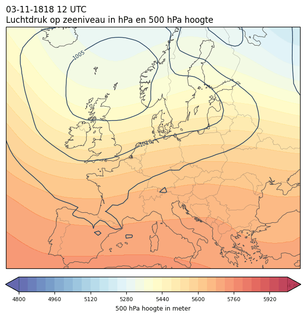 Weerkaart van 3 november 1818 om 12 UTC
