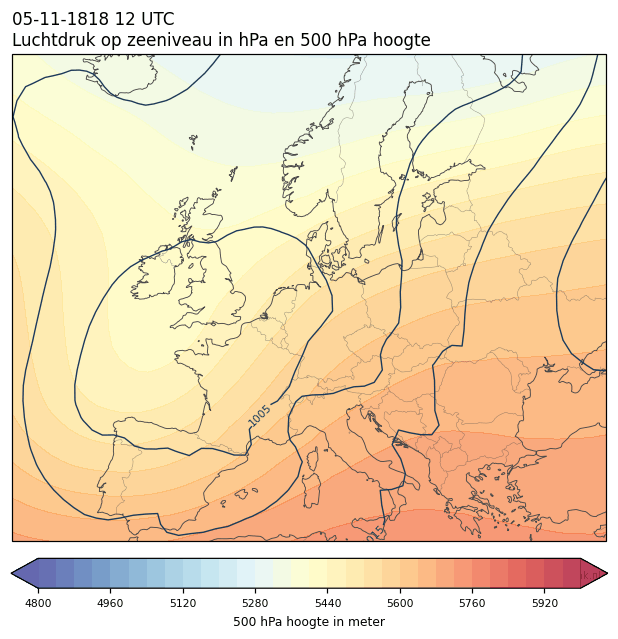 Weerkaart van 5 november 1818 om 12 UTC
