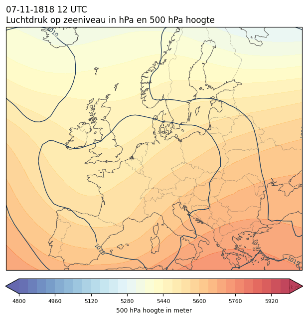 Weerkaart van 7 november 1818 om 12 UTC