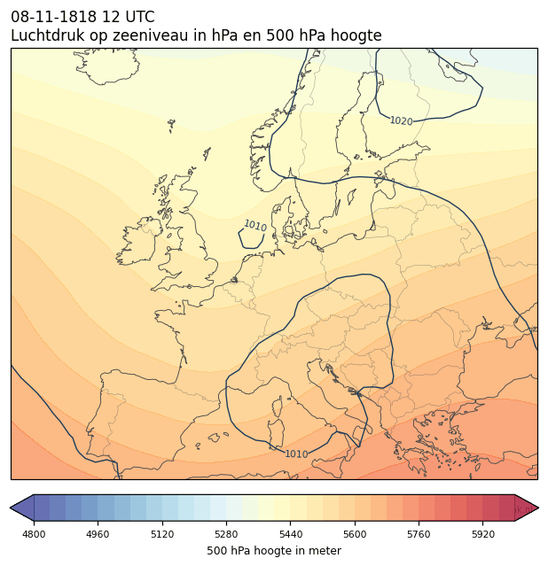 Weerkaart van 8 november 1818 om 12 UTC