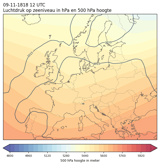 Weerkaart van 9 november 1818 om 12 UTC