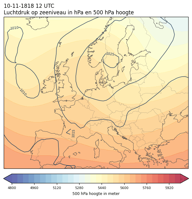 Weerkaart van 10 november 1818 om 12 UTC