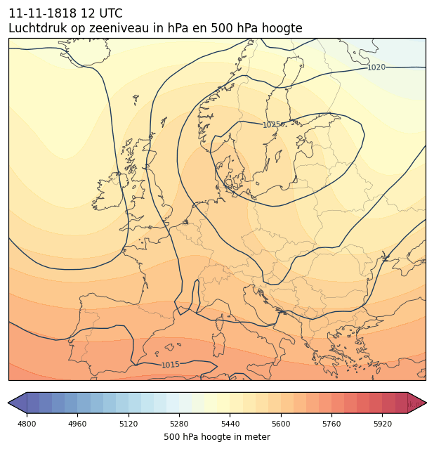 Weerkaart van 11 november 1818 om 12 UTC
