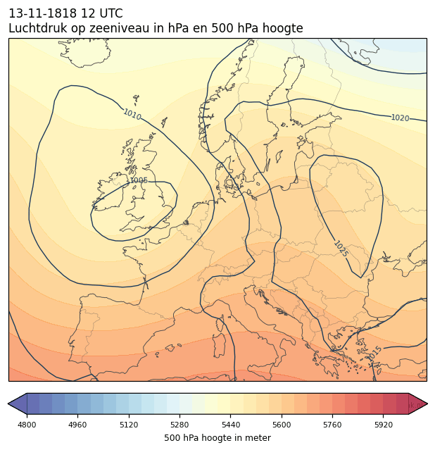 Weerkaart van 13 november 1818 om 12 UTC