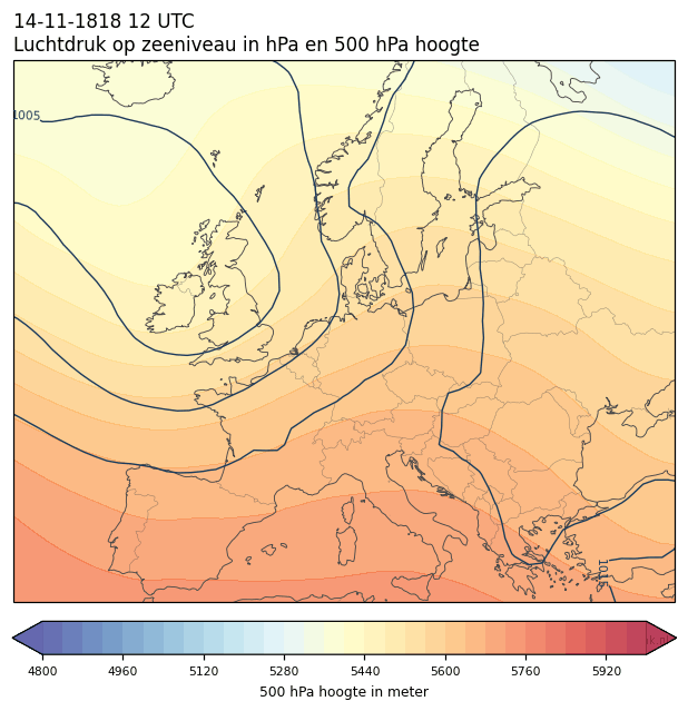 Weerkaart van 14 november 1818 om 12 UTC