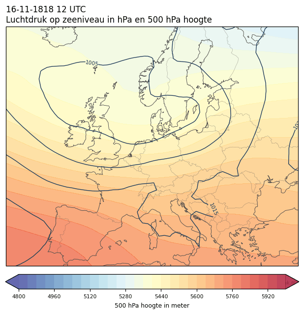 Weerkaart van 16 november 1818 om 12 UTC