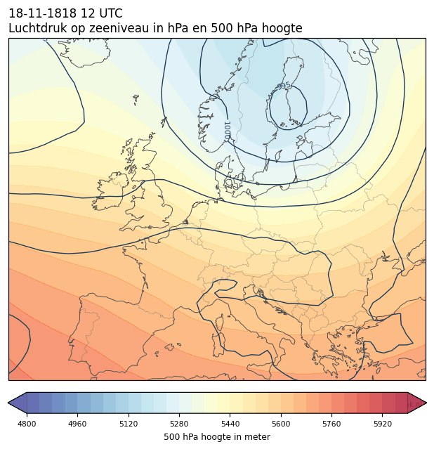 Weerkaart van 18 november 1818 om 12 UTC