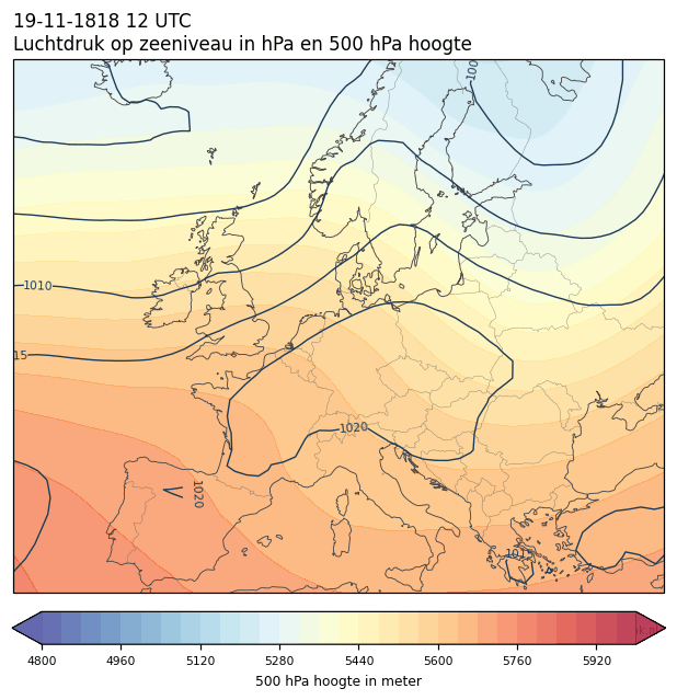 Weerkaart van 19 november 1818 om 12 UTC