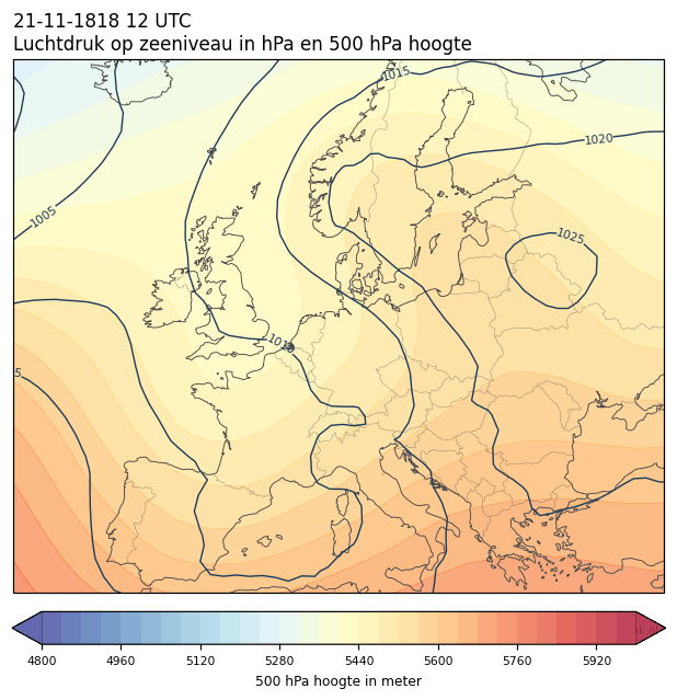 Weerkaart van 21 november 1818 om 12 UTC