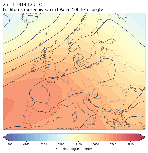 Weerkaart van 26 november 1818 om 12 UTC