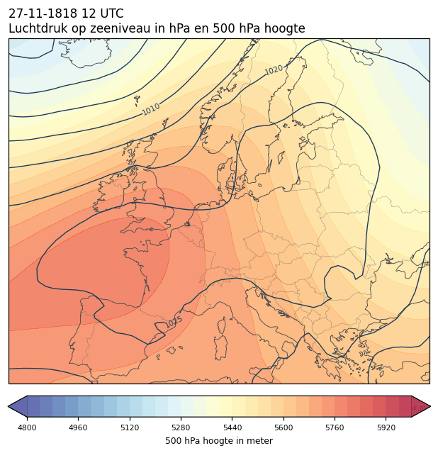 Weerkaart van 27 november 1818 om 12 UTC