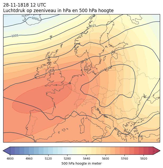 Weerkaart van 28 november 1818 om 12 UTC