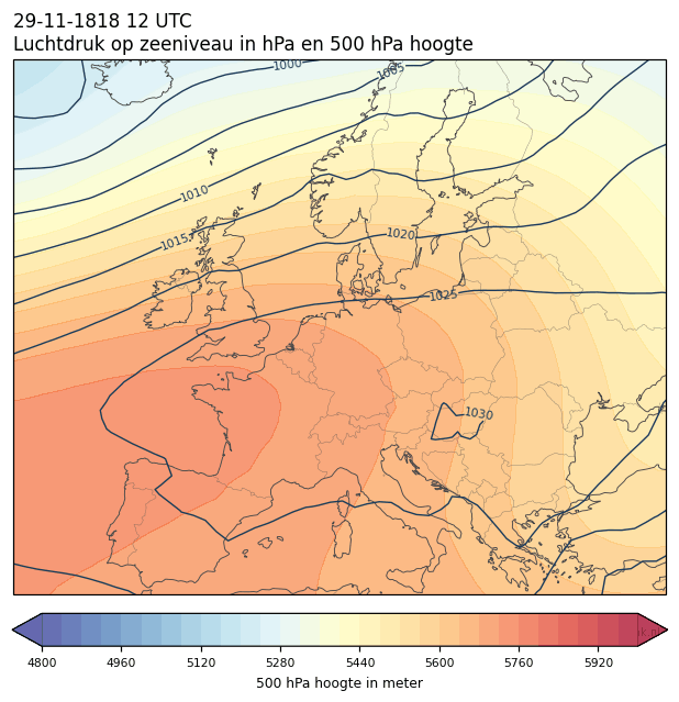 Weerkaart van 29 november 1818 om 12 UTC