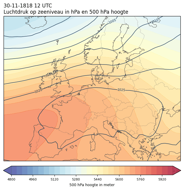 Weerkaart van 30 november 1818 om 12 UTC