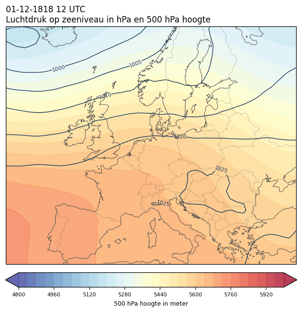 Weerkaart van 1 december 1818 om 12 UTC