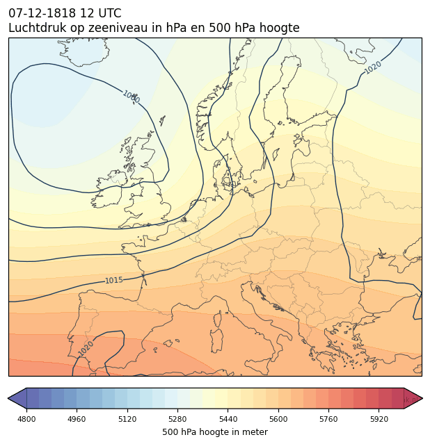 Weerkaart van 7 december 1818 om 12 UTC