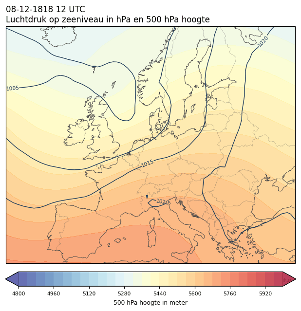 Weerkaart van 8 december 1818 om 12 UTC