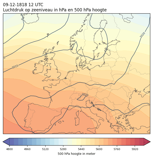 Weerkaart van 9 december 1818 om 12 UTC