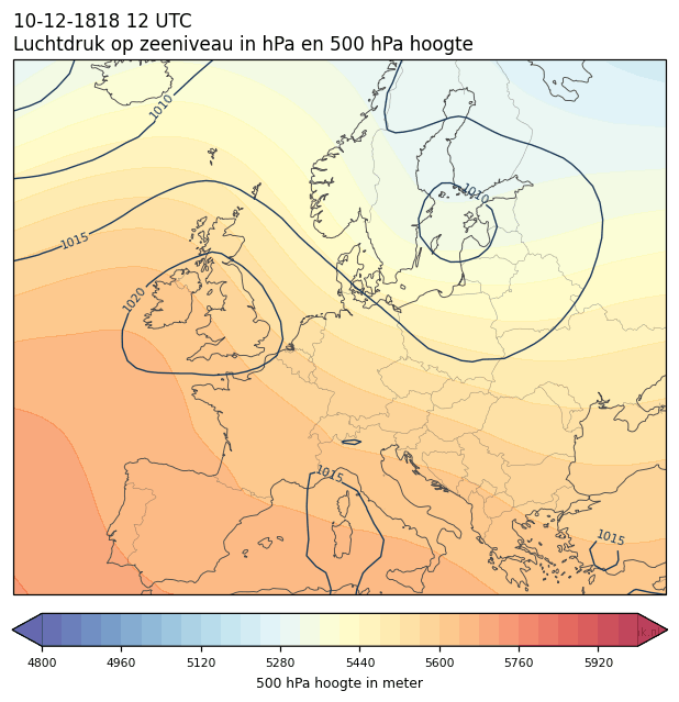 Weerkaart van 10 december 1818 om 12 UTC