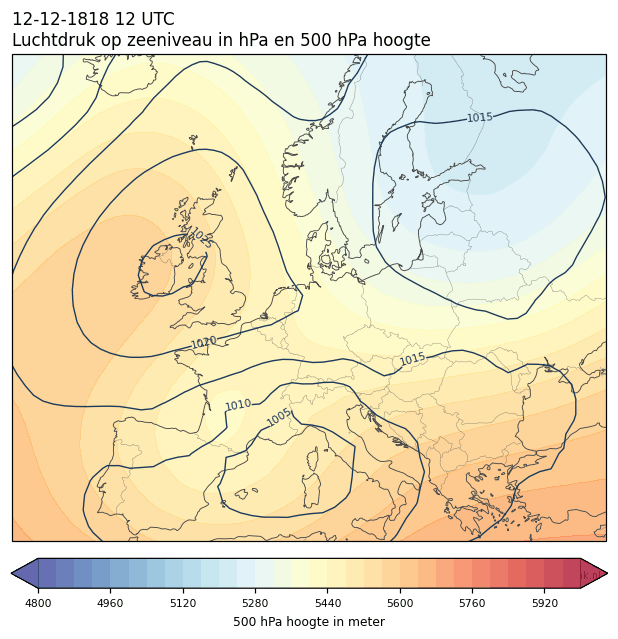 Weerkaart van 12 december 1818 om 12 UTC