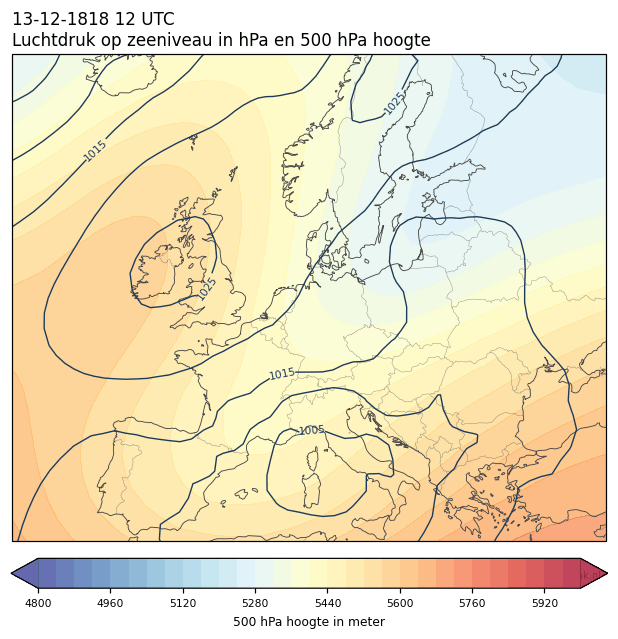 Weerkaart van 13 december 1818 om 12 UTC