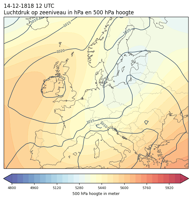 Weerkaart van 14 december 1818 om 12 UTC