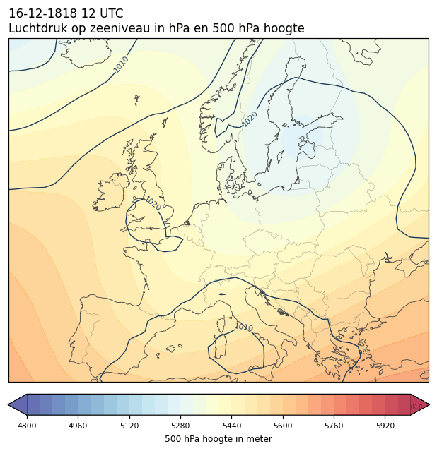 Weerkaart van 16 december 1818 om 12 UTC