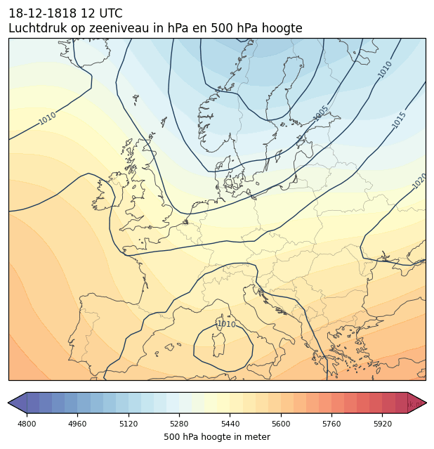 Weerkaart van 18 december 1818 om 12 UTC