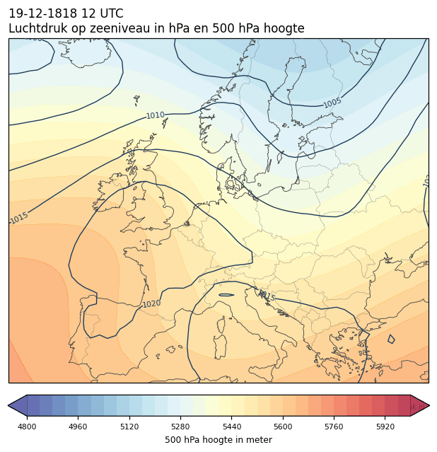Weerkaart van 19 december 1818 om 12 UTC