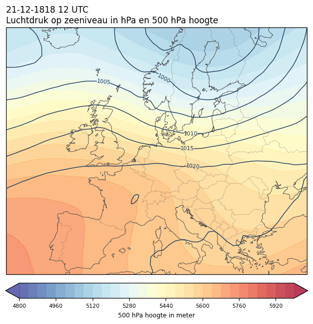 Weerkaart van 21 december 1818 om 12 UTC