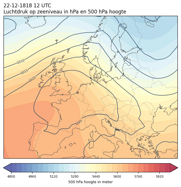 Weerkaart van 22 december 1818 om 12 UTC
