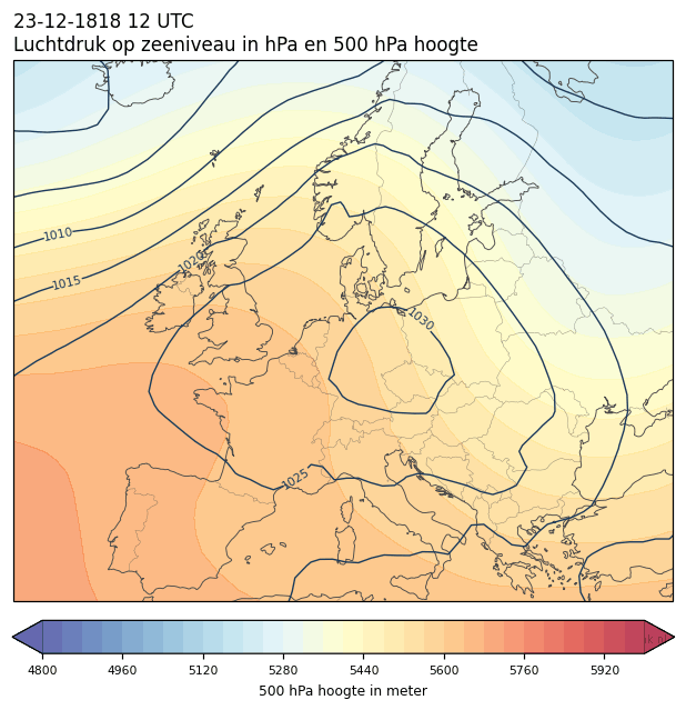 Weerkaart van 23 december 1818 om 12 UTC