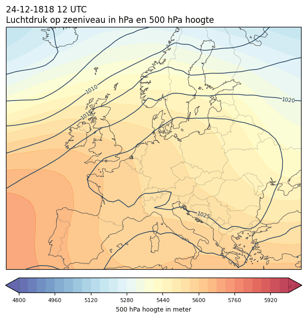 Weerkaart van 24 december 1818 om 12 UTC