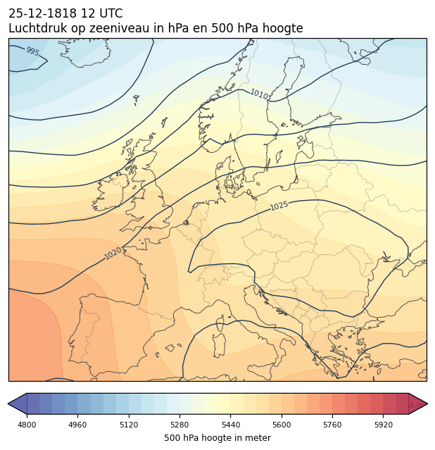 Weerkaart van 25 december 1818 om 12 UTC