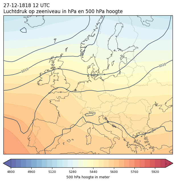 Weerkaart van 27 december 1818 om 12 UTC