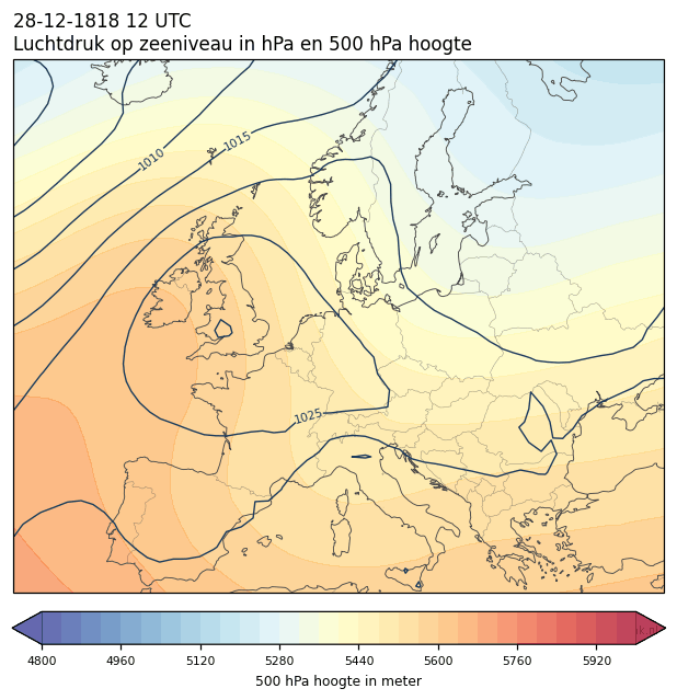 Weerkaart van 28 december 1818 om 12 UTC