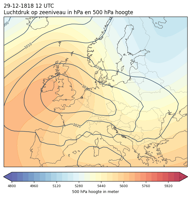 Weerkaart van 29 december 1818 om 12 UTC