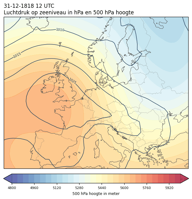 Weerkaart van 31 december 1818 om 12 UTC