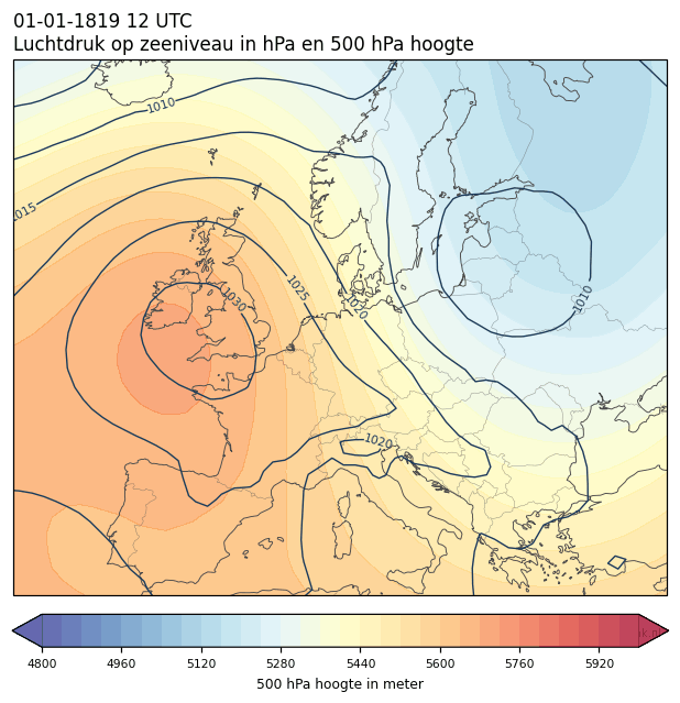 Weerkaart van 1 januari 1819 om 12 UTC