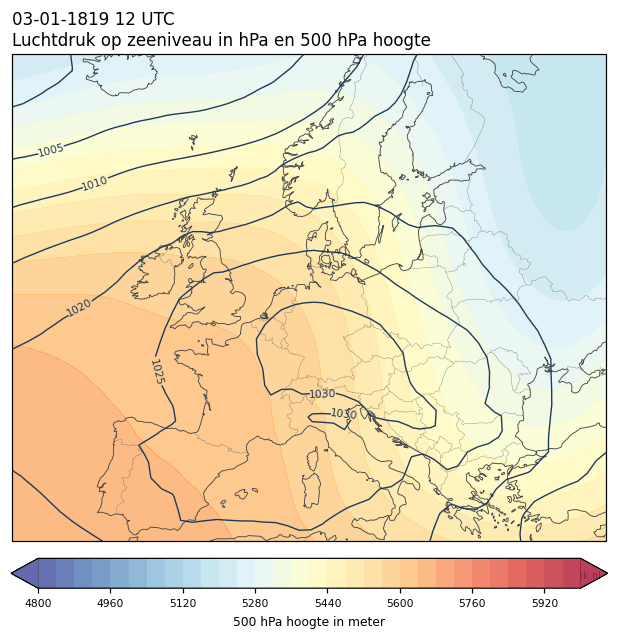 Weerkaart van 3 januari 1819 om 12 UTC