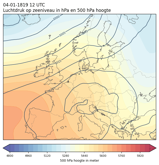 Weerkaart van 4 januari 1819 om 12 UTC