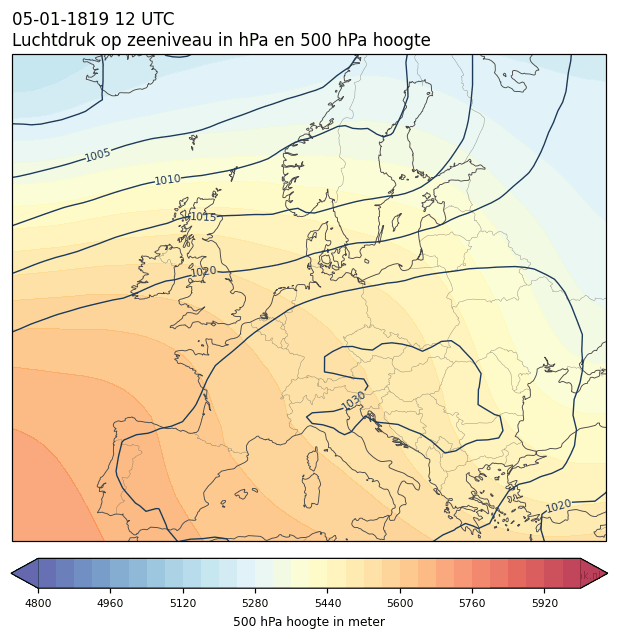 Weerkaart van 5 januari 1819 om 12 UTC