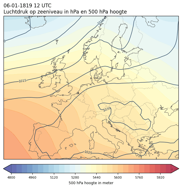 Weerkaart van 6 januari 1819 om 12 UTC