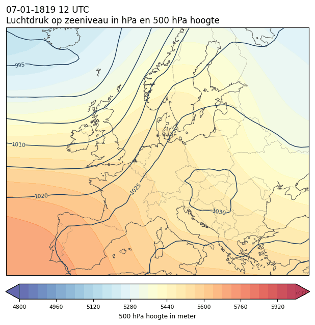 Weerkaart van 7 januari 1819 om 12 UTC