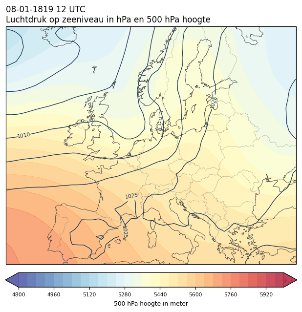 Weerkaart van 8 januari 1819 om 12 UTC