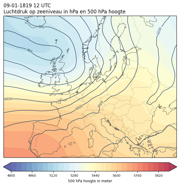 Weerkaart van 9 januari 1819 om 12 UTC