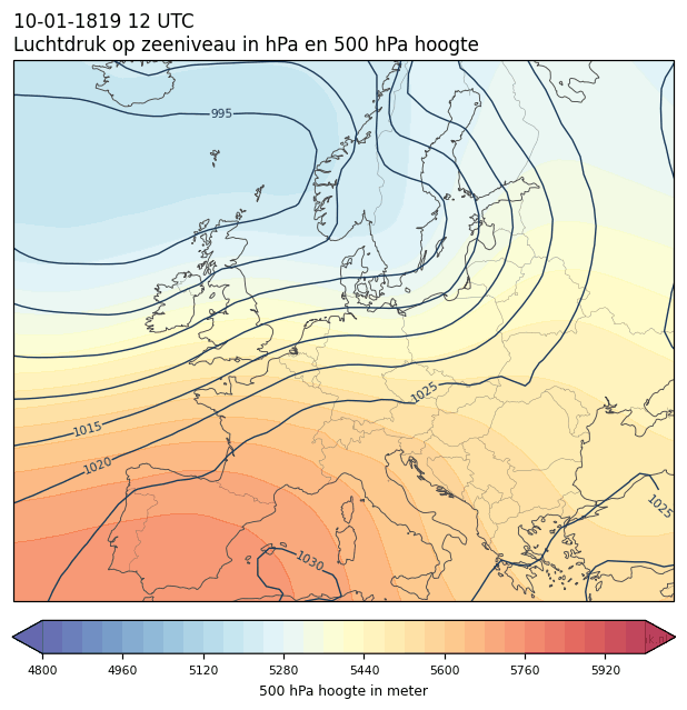 Weerkaart van 10 januari 1819 om 12 UTC