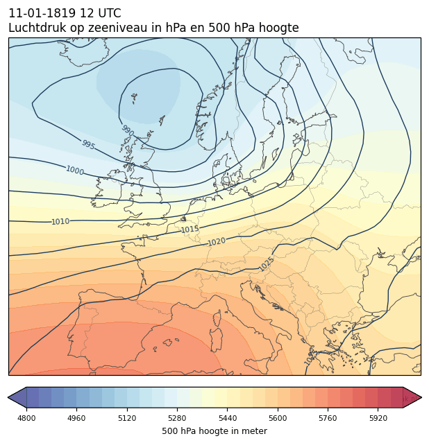 Weerkaart van 11 januari 1819 om 12 UTC